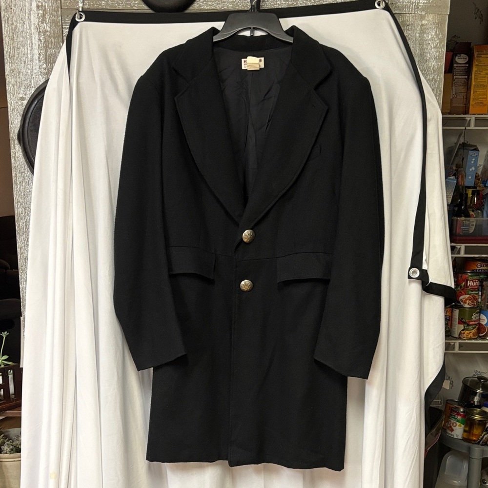 Vintage Classic Black Men's Trench Coat with Silver Buttons